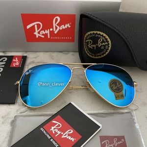 Ray-Ban Aviator Blue Flash Lens /Gold Frame NEW RB3025 Standard and Large